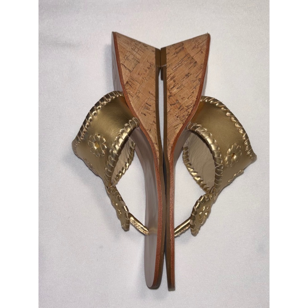 Jack Rogers Mid Wedge Metallic Gold Cork Sandals Whipstitch Slides Womens 6M - Picture 3 of 5